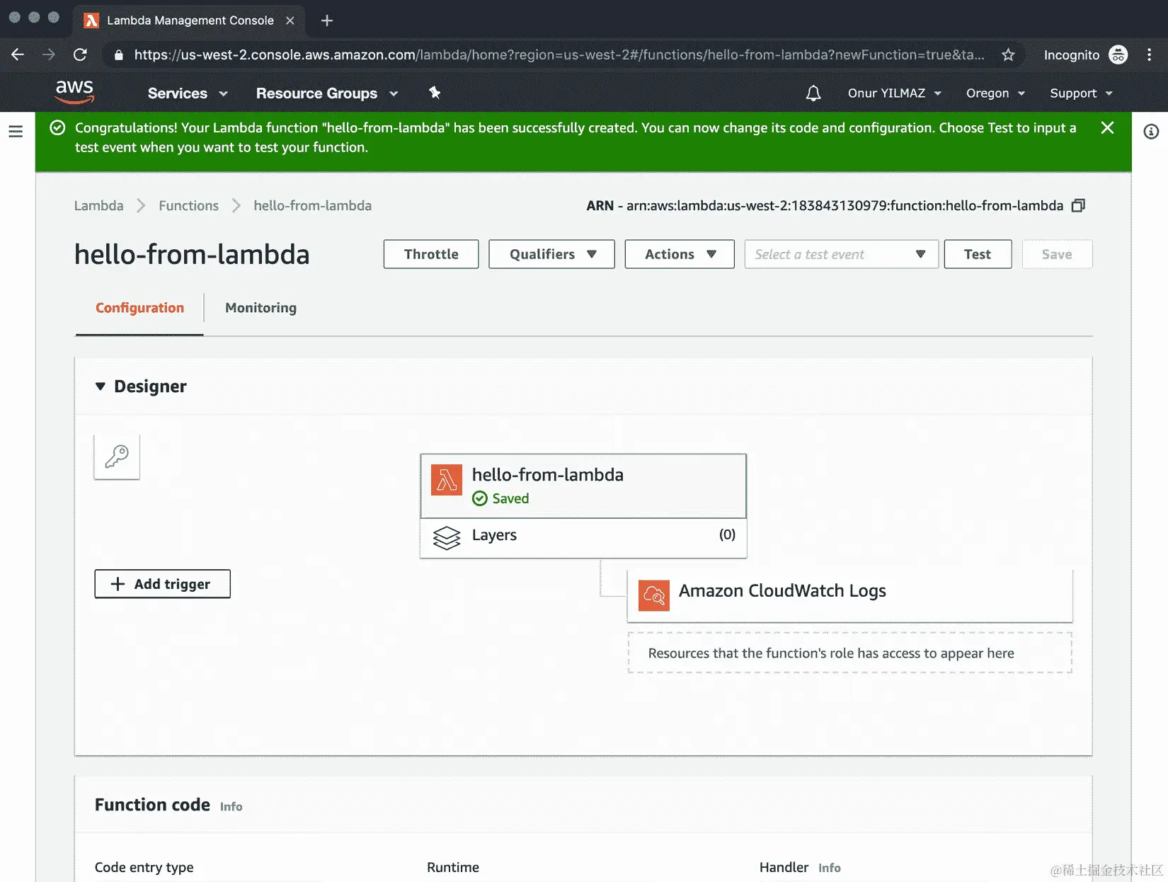 图 2.5：AWS Lambda - hello-from-lambda