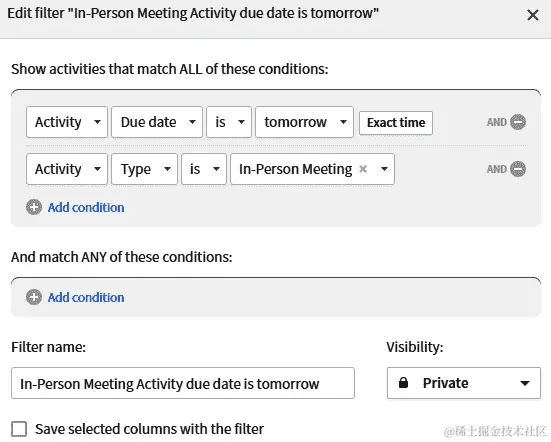 图 21.3 – 由 Pipedrive 提供的预约次日面谈的筛选器 (由 Pipedrive 提供)