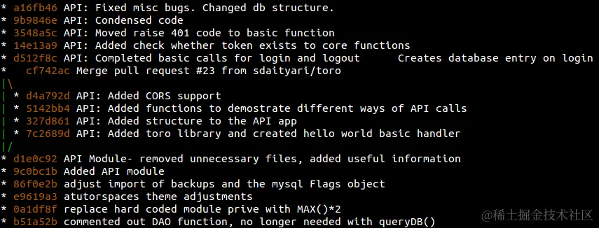 Use of git log with all, graph and oneline
