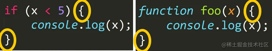 使用花括号在JavaScript中定义代码块