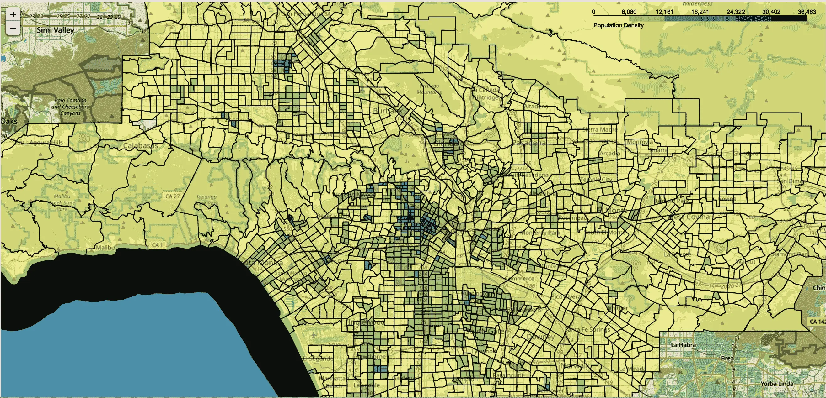 洛杉矶县人口普查区段密度