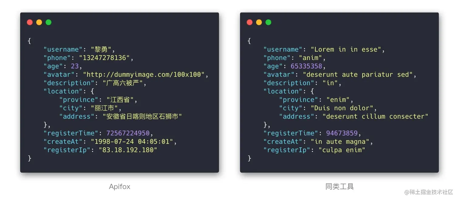 Apifox Mock 数据结果对比同类工具