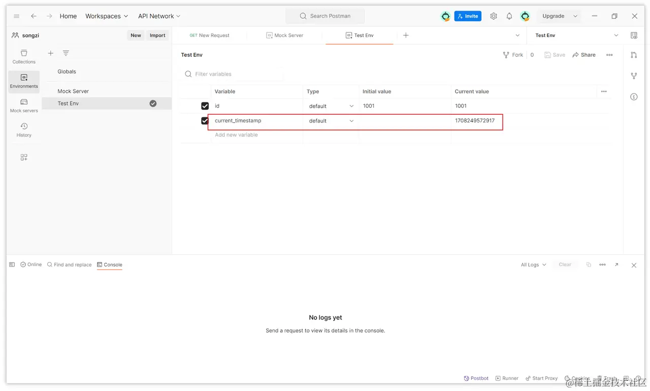保存时间戳至环境变量示例图