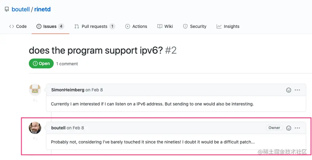 rinetd 作者称不会添加 IPv6 支持