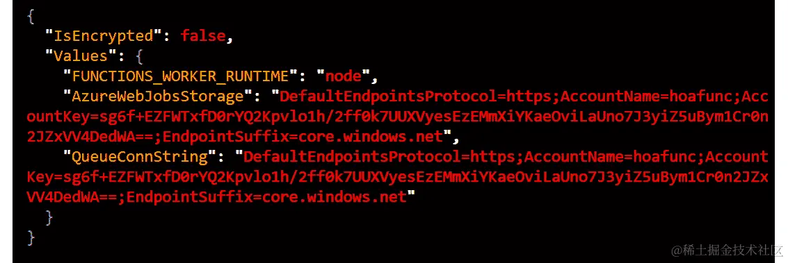 通过编辑 local.settings.json 文件更改 AzureWebJobsStorage 参数的值并添加 QueueConnString。