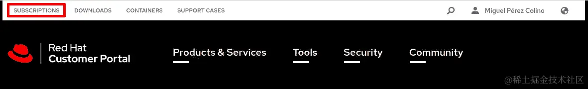 图 7.4–在 Red Hat 客户门户中访问订阅页面
