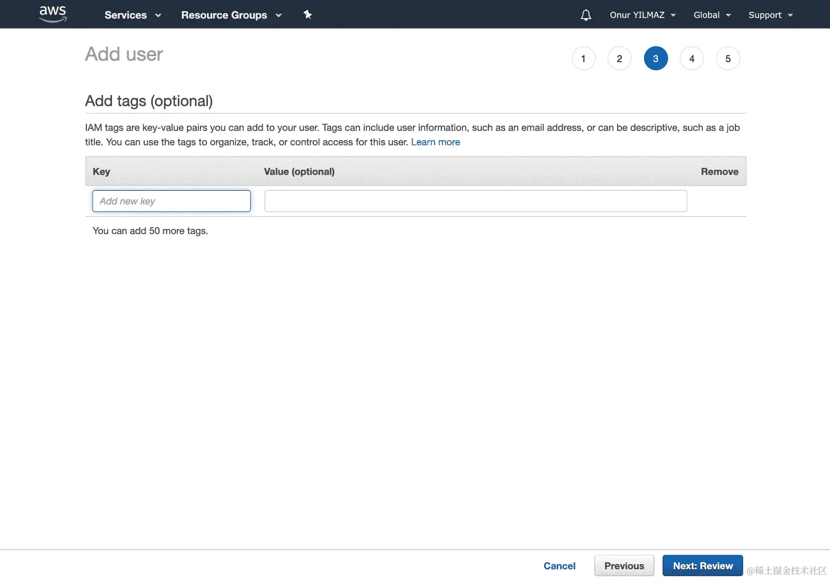 图 3.28：AWS 添加用户-标签