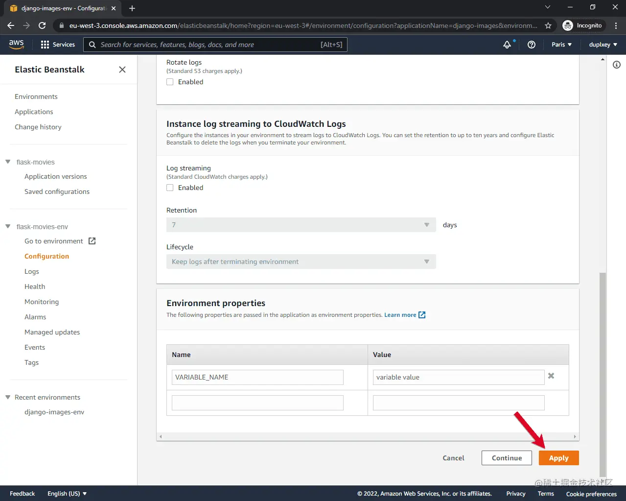 AWS Elastic Beanstalk Environment Variables