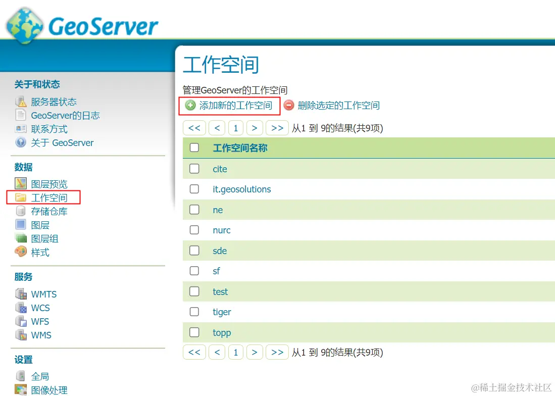 图8.15 GeoServer创建新的工作空间