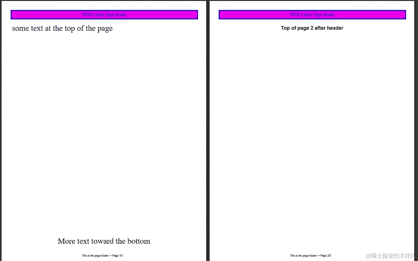 FPDF 头部和页脚添加