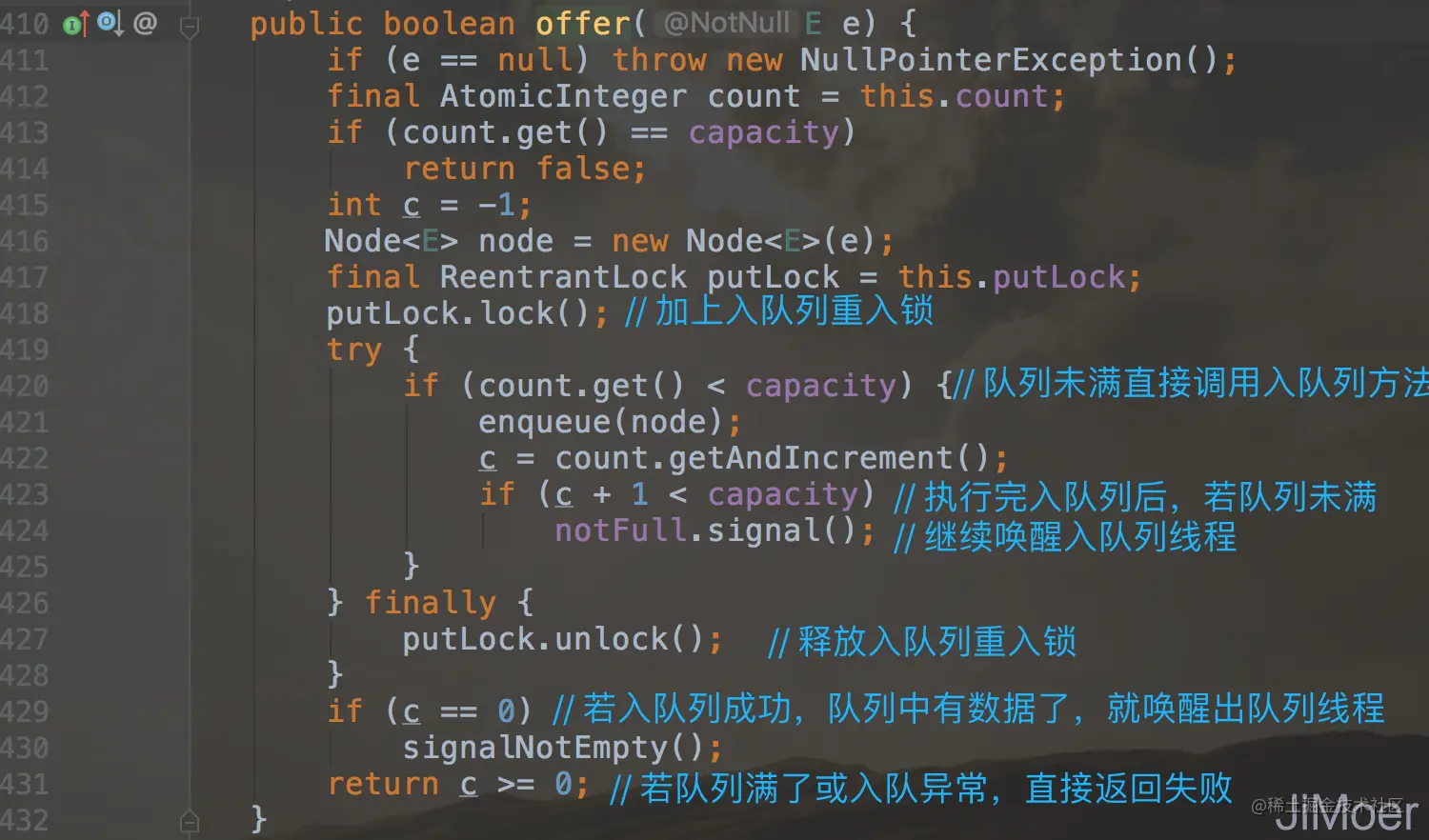 LinkedBlockingQueue的offer方法