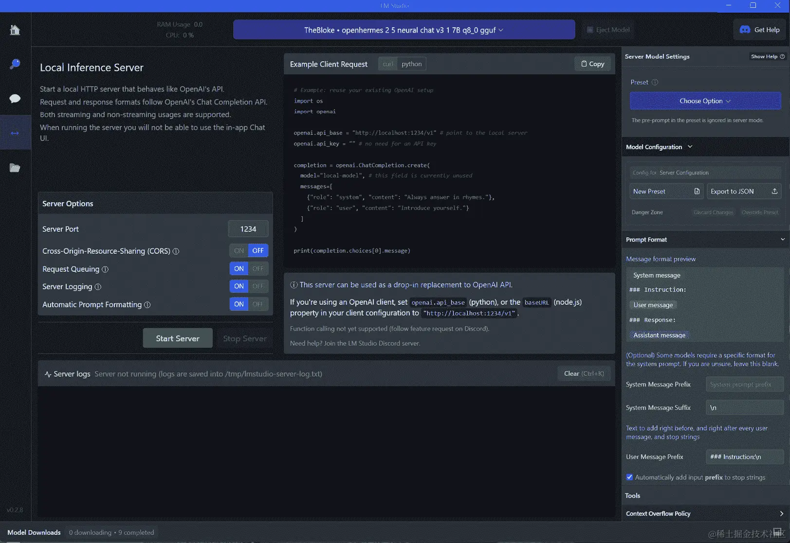 图 9.5 – 本地推理服务器设置和 API 使用