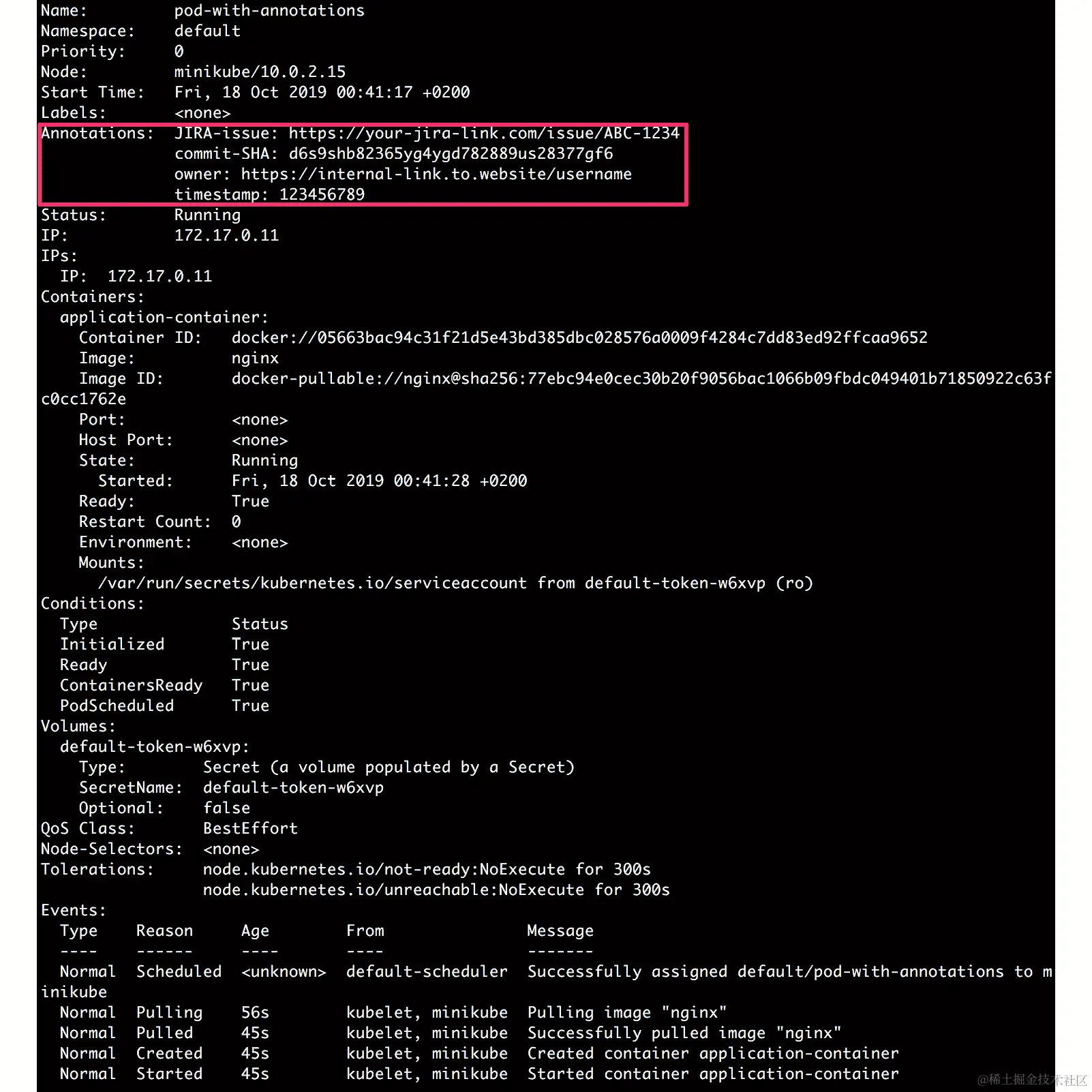 图 6.19：验证带注释的 pod 的注释