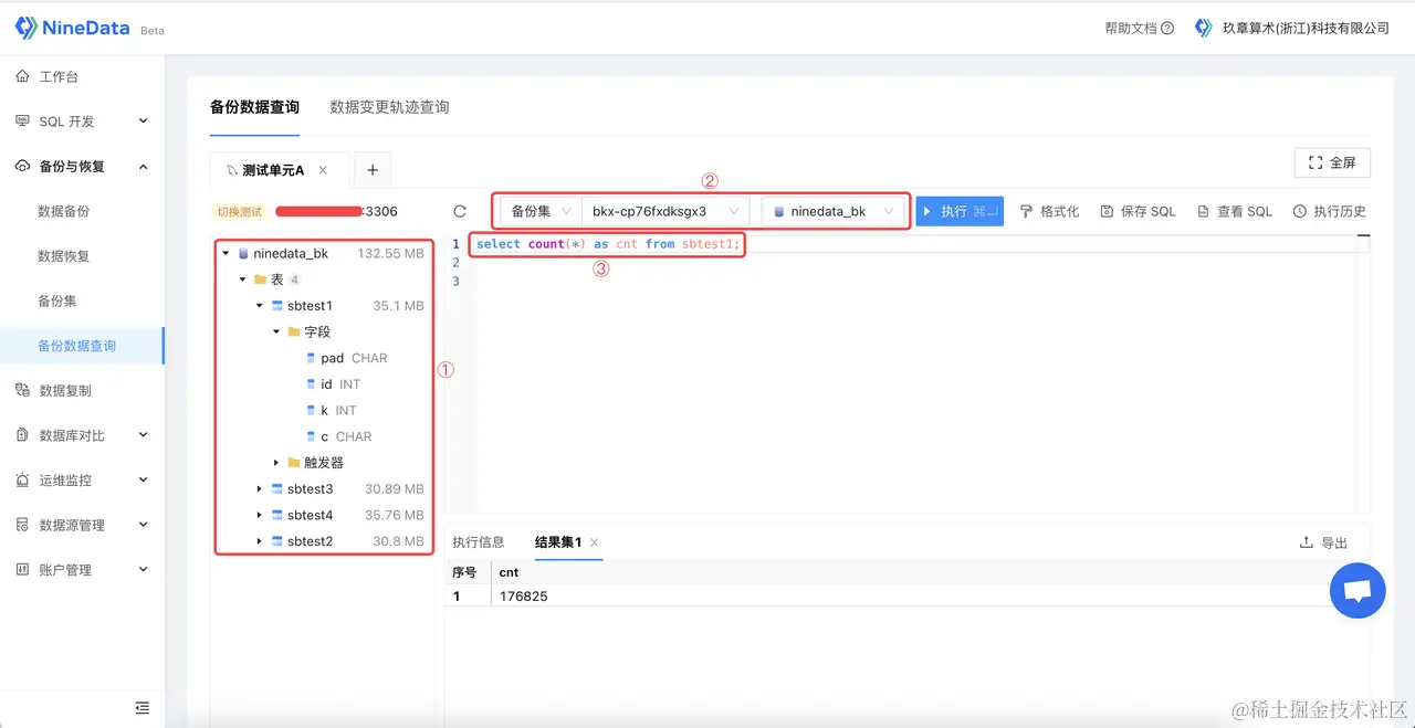 NineData 全量备份集查询操作步骤
