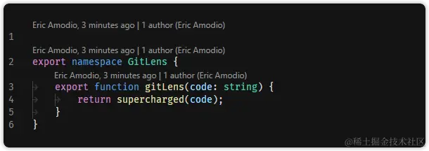 GitLens 中的 CodeLens annotations