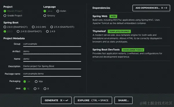图 1.4 – Spring Initializr 首页