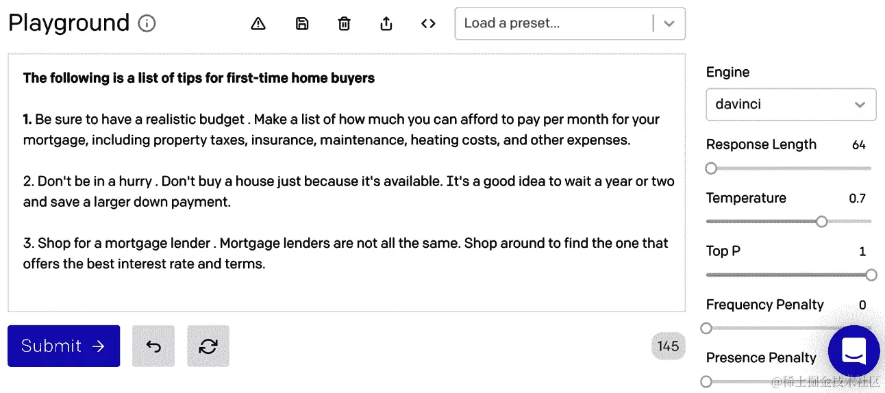 图 2.2 – 文本生成示例 – 首次购房者的建议