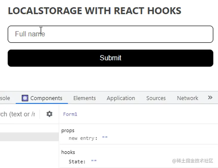 UI Shows Form and Button With Code Below Showing Component Rendering