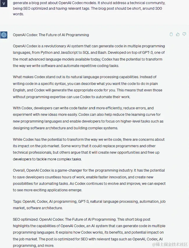 图 5.9 – ChatGPT 生成的带有相关标签和 SEO 关键词的博客文章示例