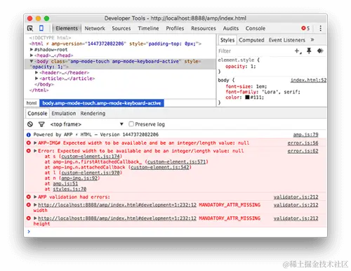 AMP验证器在控制台中报错