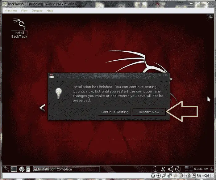 在 Oracle VM Virtual Box 上安装 BackTrack5 R2