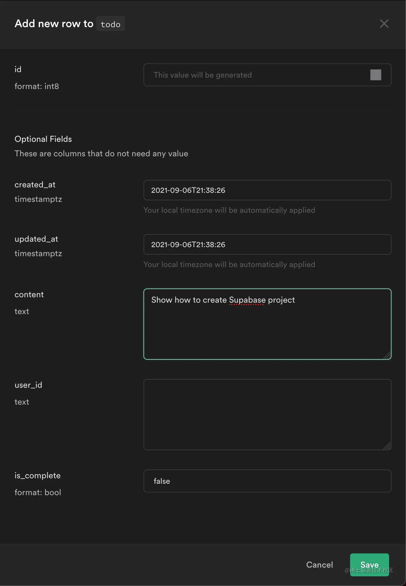 New row settings