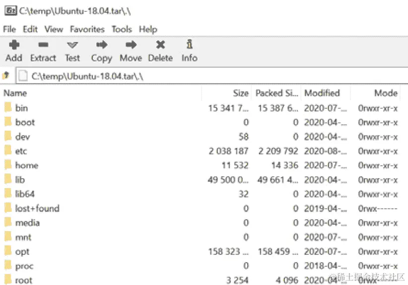 图 8.1 - 展示在 7-zip 中打开的导出的 TAR 的屏幕截图