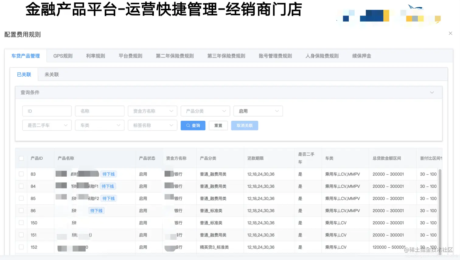 金融产品平台-运营快捷管理-经销商门店