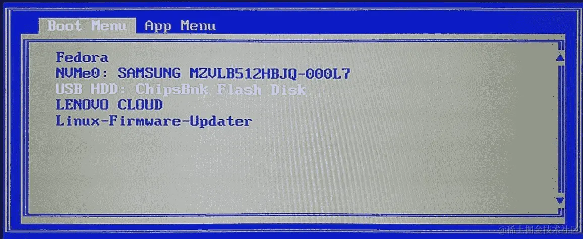 图 1.9 - 选择 USB HDD 启动设备的 BIOS 菜单示例
