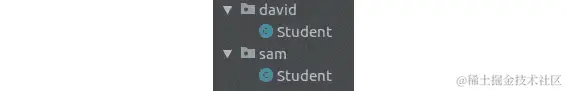 图 1.3：文件资源管理器中 sam.Student 和 david.Student 包的屏幕截图