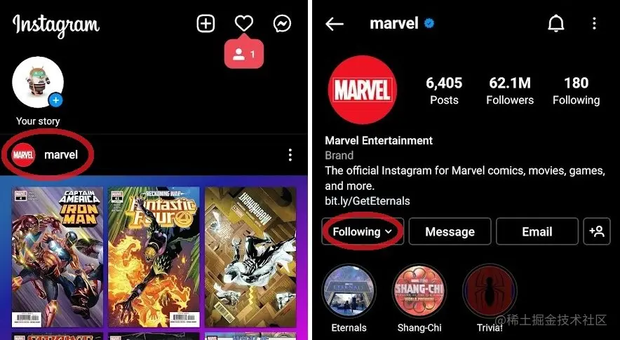 找到您要静音的帐户，然后按以下按钮