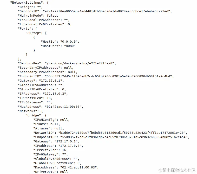 图 6.5：docker inspect 命令的输出