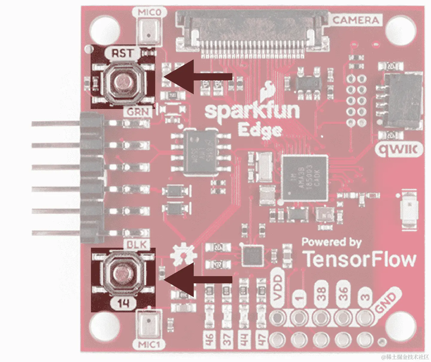 显示 SparkFun Edge 按钮的照片