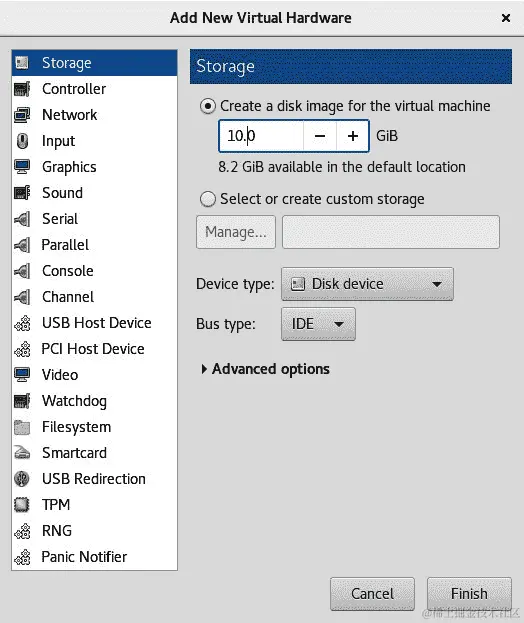 图 5.27 - 在 virt-manager 中添加虚拟磁盘