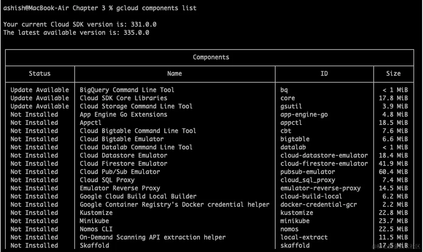 图 5.4 – gcloud list 命令输出