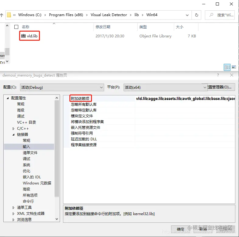 项目依赖于 vld.lib