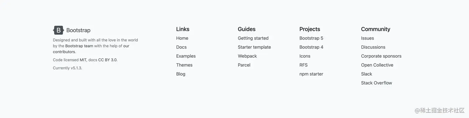 以Bootstrap官网为例：底部