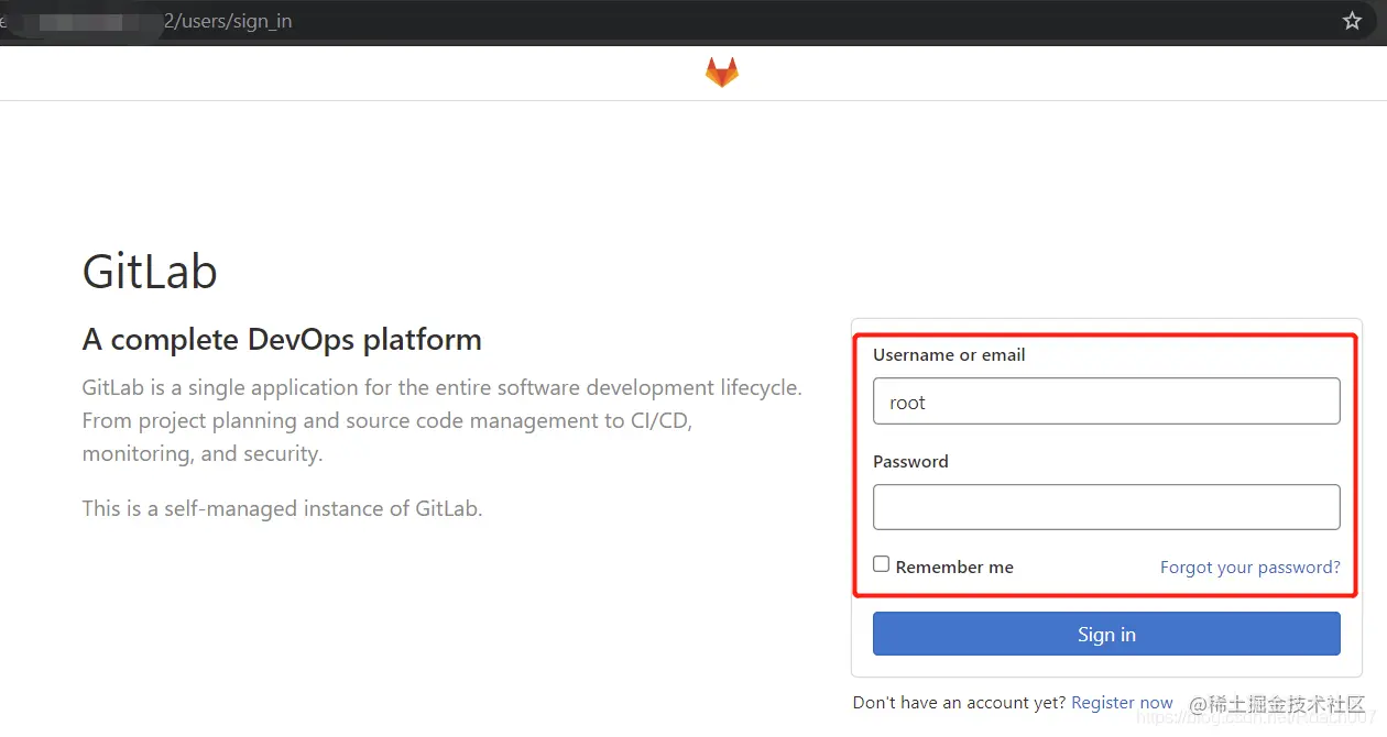 自己搭建的Gitlab登录页面