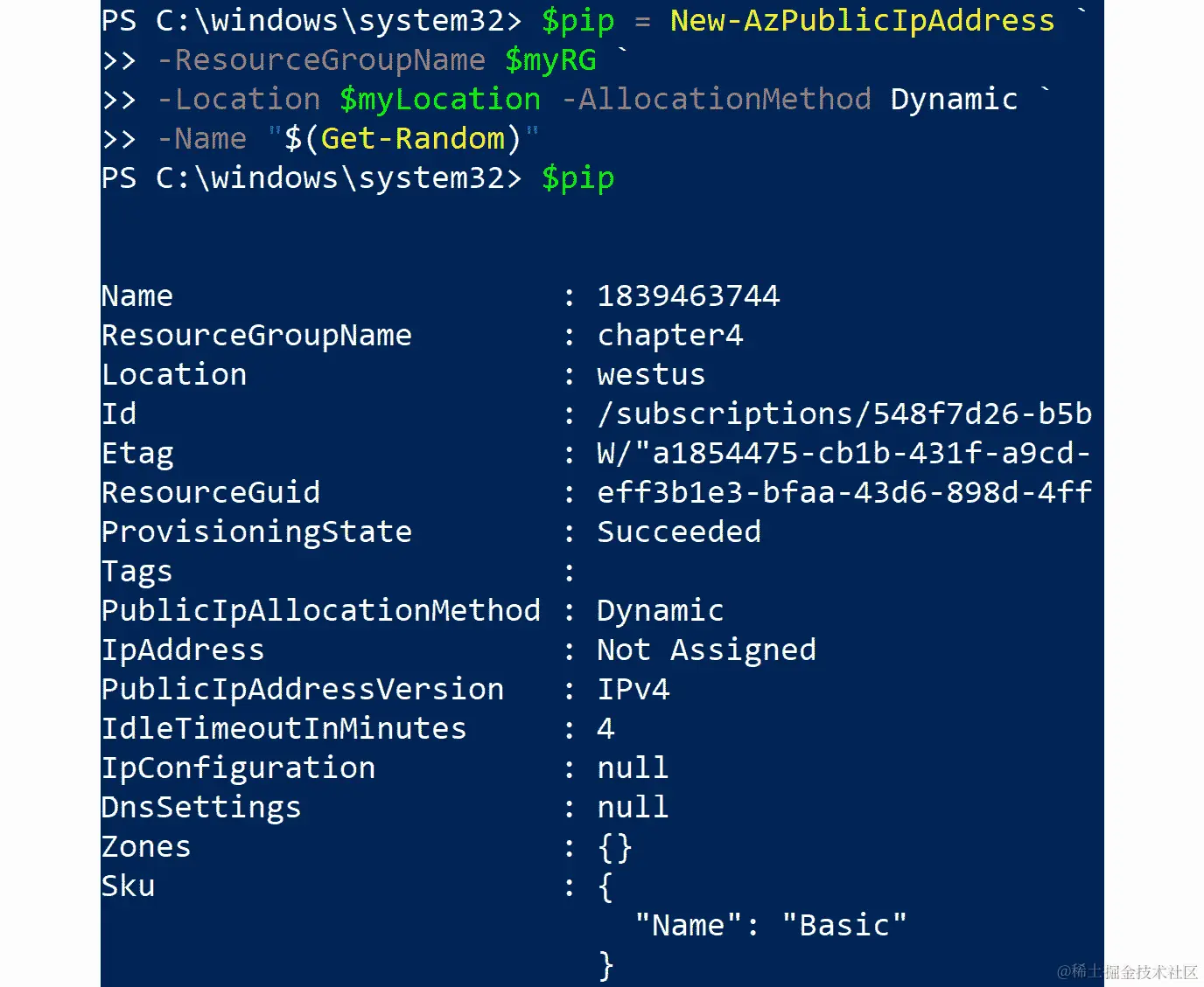 通过查看$pip 变量的内容来验证新的动态公共 IP。
