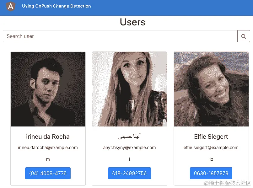 图 12.1 – 使用 OnPush 变更检测运行的应用程序，位于 http://localhost:4200