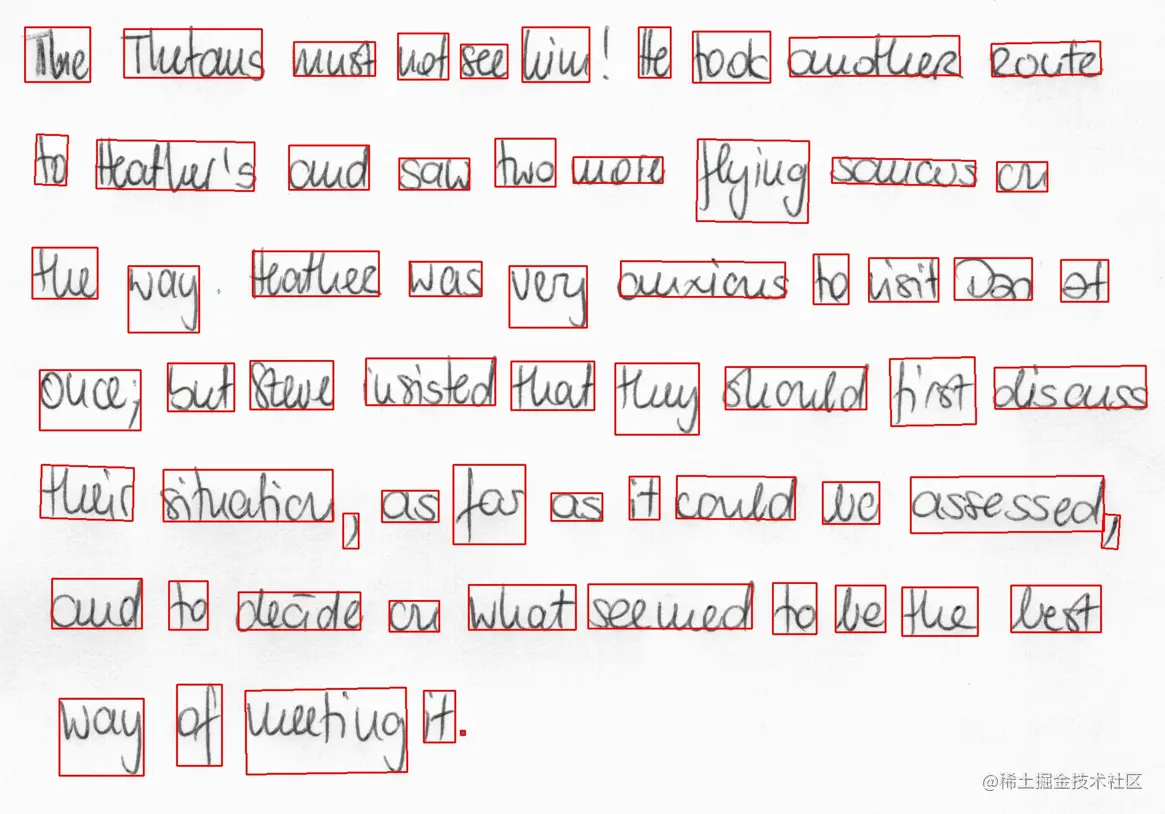 Handwritten text output from OCDNet inference. Bounding boxes are applied to detected words such as ‘discuss’ and ‘best.’

