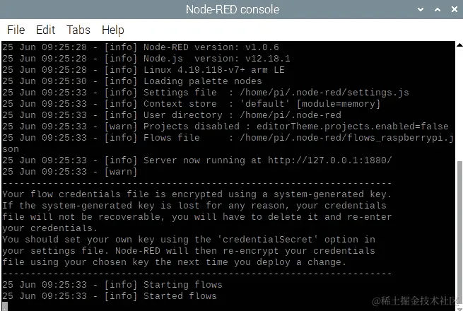 图 2.12 - 检查访问 Node-RED 流编辑器的 URL