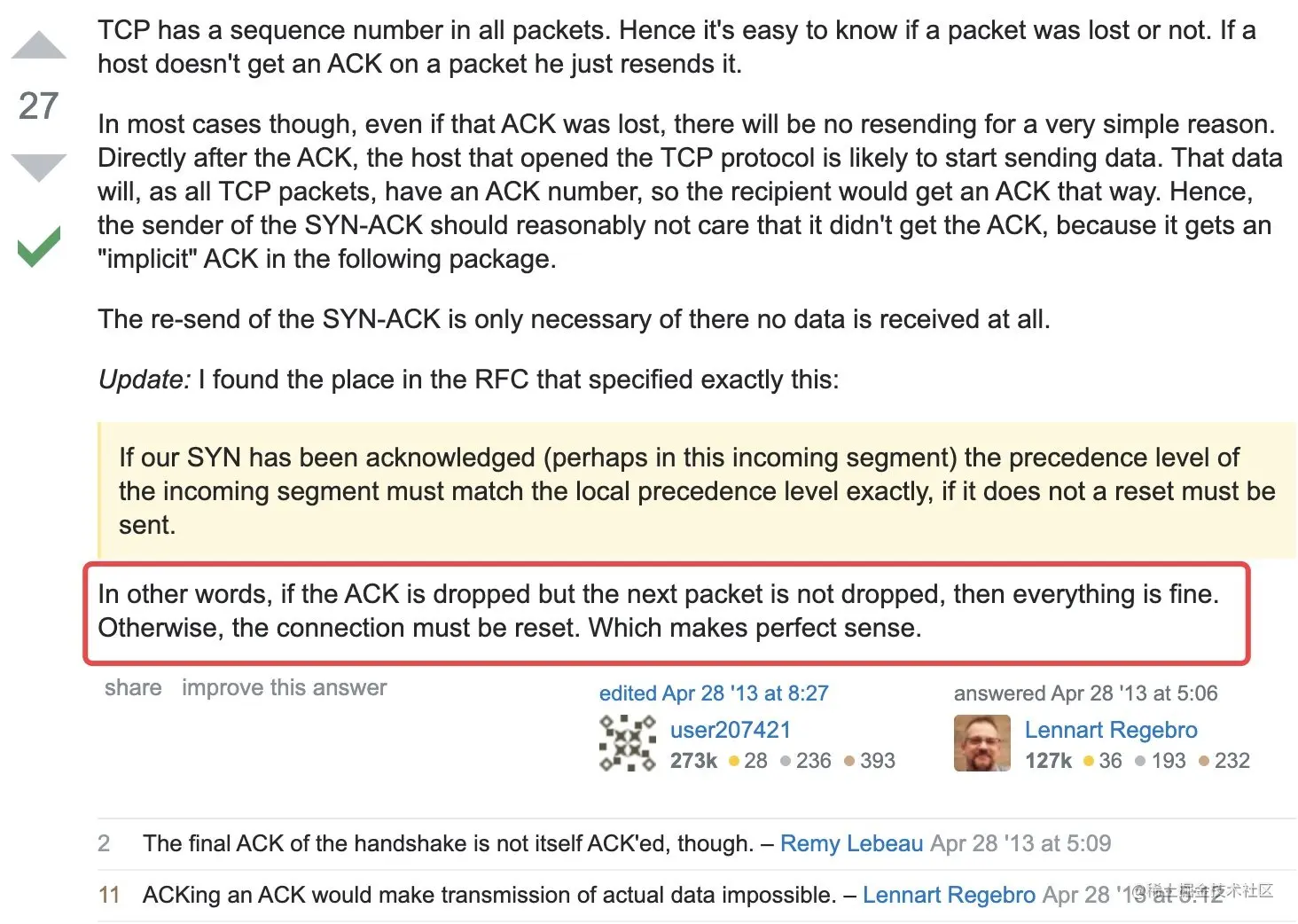 What if a TCP handshake segment is lost?