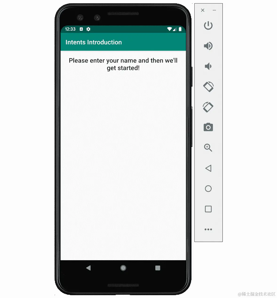 图 2.12：在添加 TextView 标题后的初始应用显示