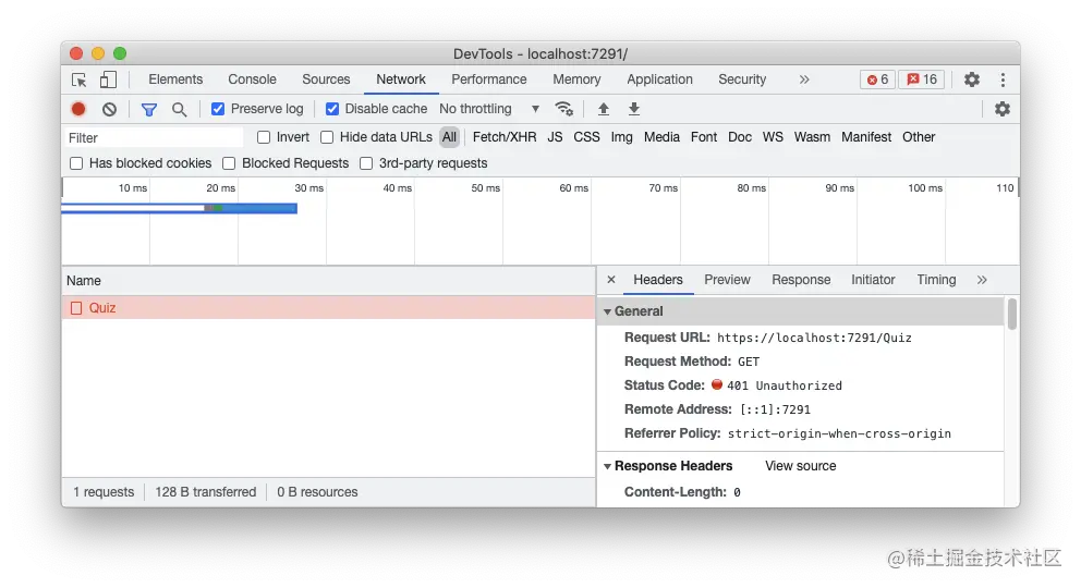 Unauthorized error when calling an API