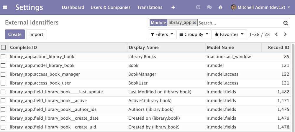 Odoo 12图书项目外部标识符