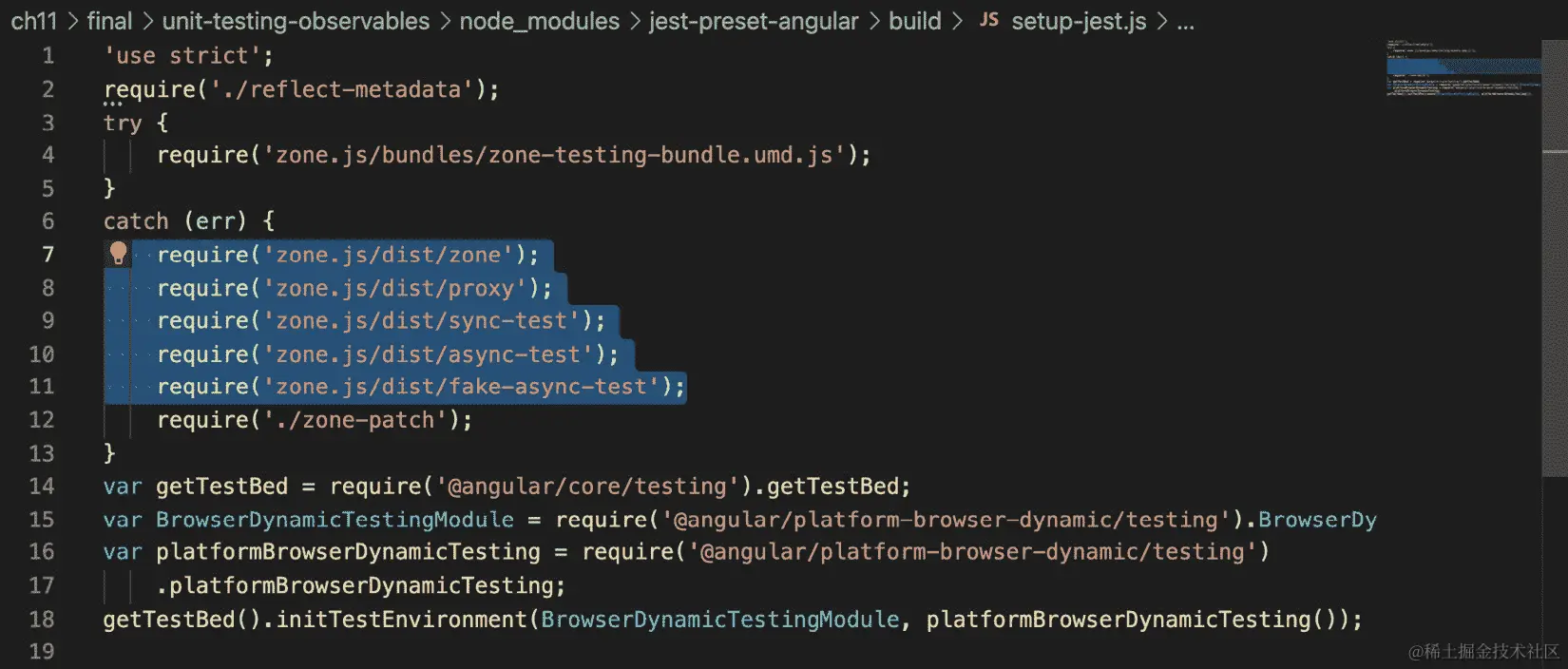 图 10.18 - jest-preset-angular 包导入所需的 zone.js 文件