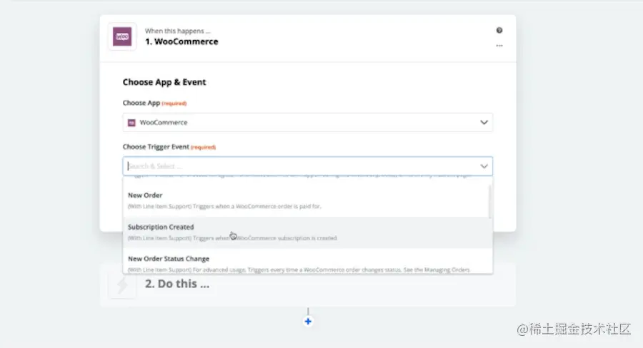 Setting up a trigger event in Zapier.