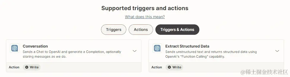 图 19.30 – Zapier – ChatGPT 集成支持的触发器和操作概述