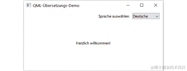 图 11.12 - 当选择德语语言时，Qt Quick 示例显示的输出